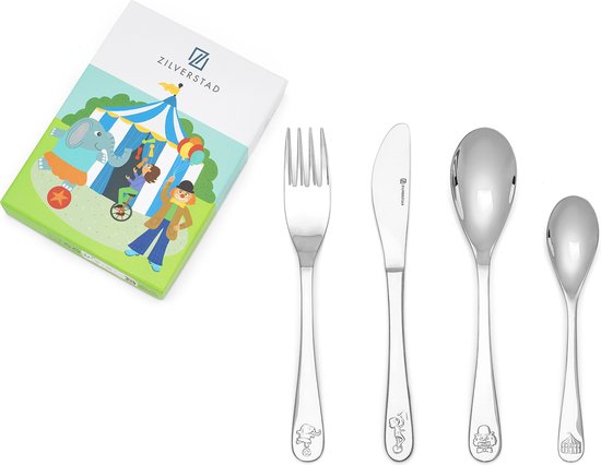 Zilverstad - Kinderbestek 4-delig Circus RVS 18/10 van Zilverstad