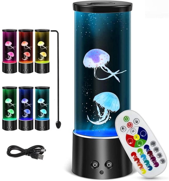Zolvano® Kwallen Lamp - Jellyfish Lavalamp - Nachtlampje-Zwart en blauw
