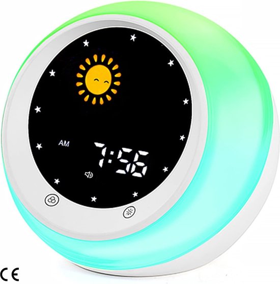 Zon & Maan Rise Kids Wekker - Slaaptrainer kinderen - Slaapwekker - Kinderwekker - Kinderslaaptrainer - Wakker Licht & Nachtlampje - Leer Kinderen Dag & Nacht van Merkloos