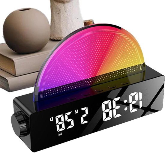 Zonlicht Wekker - Slimme Wekker - Rustig Ontwaken - Zonsopgang Simulatie - 10 Kleuren - Zwart Spiegel