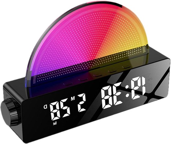 Zonlichtwekker Kinderwekker - Weklamp Sfeerlamp - Rustgevend Ontwaken - Zonsopgang Simulatie - 10 Kleuren - Zwart Spiegel van Merkloos
