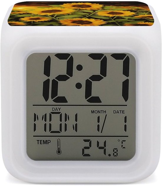 Zonnebloem Wekker - Digitale Klok Kleurveranderend - Slaaptraining Kinderen - 7 Kleuren Licht - 3.1 inch - Multicolor
