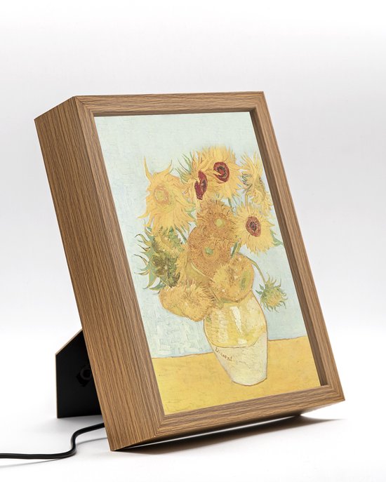 Zonnebloemen Van Gogh – 22×17 cm – Verlicht kunstwerk – LED licht portret nachtlampje – Dimbaar – Sfeerverlichting – Kinder Woon en Slaapkamer Wall Art Decor van Merkloos