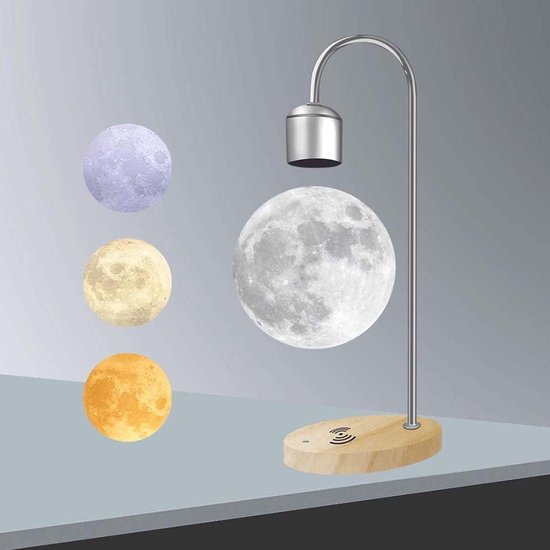 Zwevende Maanlamp - Magnetisch Nachtlampje - Decoratie Kamer - 3D Geprint - 14 cm Diameter - Zilver van Merkloos