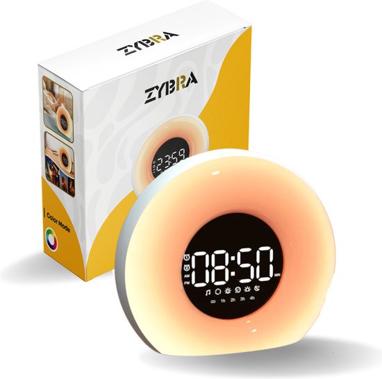 Zybra® Premium Wake Up Light - Digitale Wekker - Lichtwekker - Nachtlampje - Wekker - 20 Helderheid niveaus - 25 White Noise geluiden van Zybra