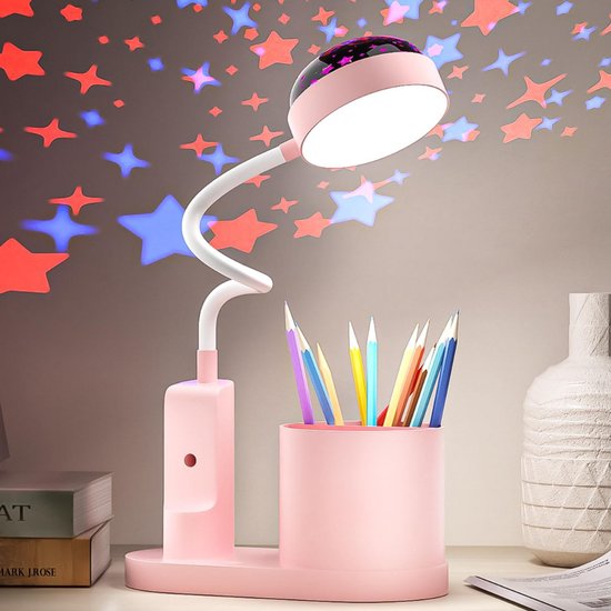 Zylo® Bureaulamp Kinderkamer - Tafellamp Kinderkamer - Voor Jongens en Meisjes - Roze - 12cm x 21cm x 43cm